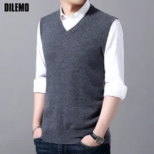 Модный брендовый свитер для мужчин, пуловер, свитера-жилеты, вязанная зимняя одежда без рукавов в Корейском стиле, v-образный вырез, приталенная повседневная мужская одежда