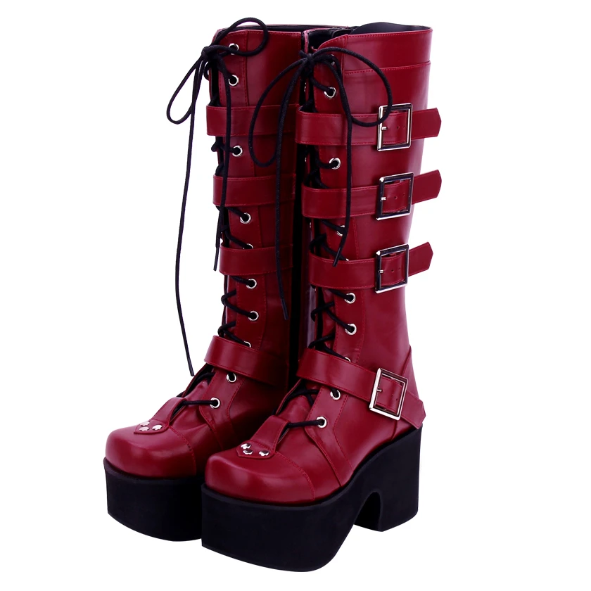 Vooravond Delegatie Lief Goth Platform Boots Buckles | Burgundy Platform Boots | Leather Cosplay  Boots - Thick - Aliexpress