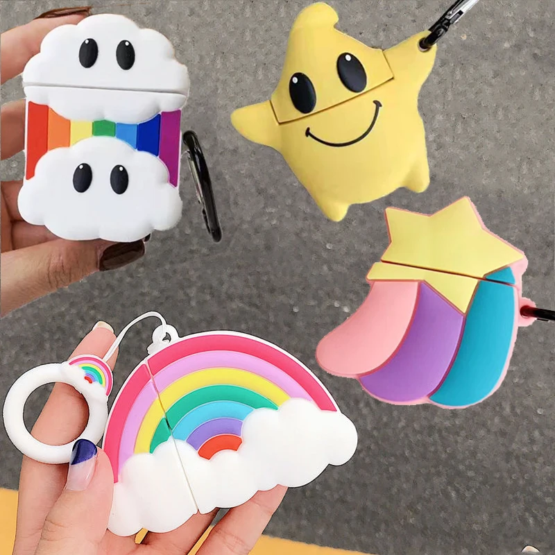 

For Apple AirPods 3D Cute Cartoon Cloud Rainbow Earpods Case for Airpods 2 Star Funny Meteor Wireless Earphone Headphone Cover