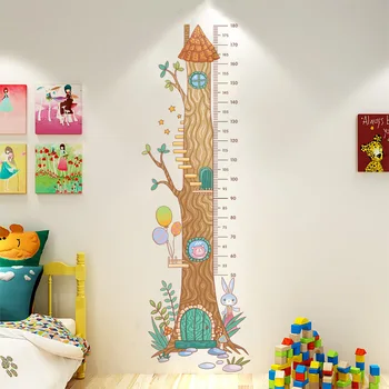 Cartoon Animals Tree Rabbit Height Measure Self-adhesive Wall Sticker For Kids Rooms Growth Chart Nursery Room Decor Wall Art 1