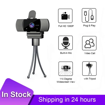 

1080P HD USB Webcam With Mic For Video Conferencing Live Streaming Web Cam With Clip Tripod Clip-On & Desktop & Tripod Type