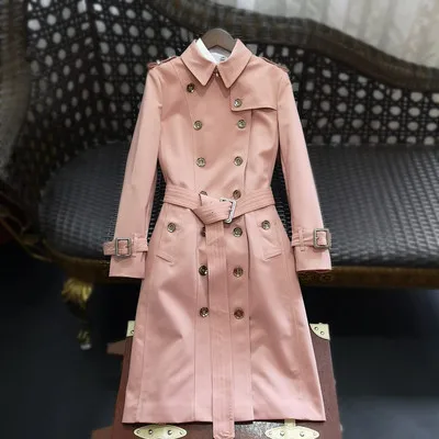 Pink Medium Length Женский водонепроницаемый плащ Новое поступление Guesod Высококачественная Женская двубортная британская верхняя одежда средней длины - Цвет: Pink Medium Length