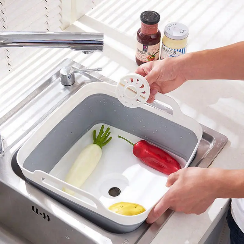 Dish Tub, Food Strainers Collapsible Fruits Drainer Basket Vegetable Sink Colander Draining Basket