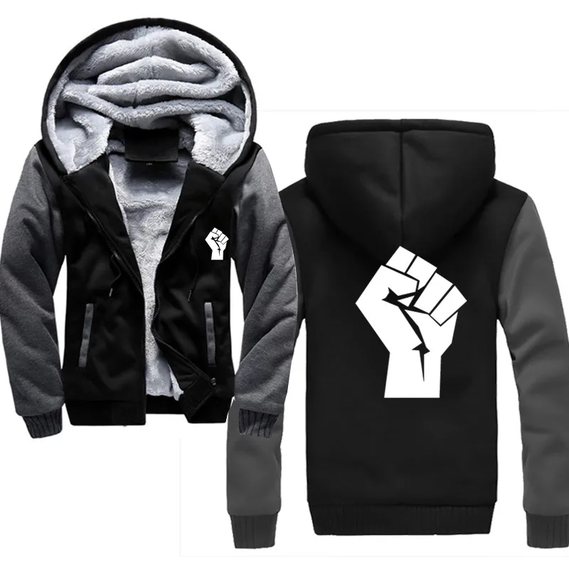 Angry Fist Graphic Hand зимняя мужская толстовка с капюшоном Повседневная теплая толстовка с капюшоном мужская Толстая спортивная куртка - Цвет: dark grey