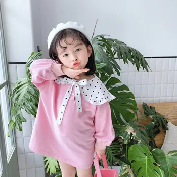 

WLG Girls Long Style Hoodies Kids Spring Autumn Pink Purple Dot Peter Pan Collar Hoodie Baby Girl Casual All Match Clothes 1-6T