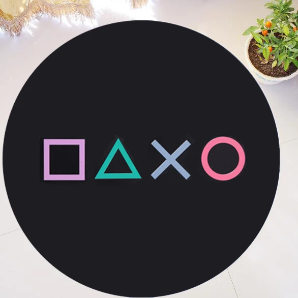 

Cool Black Playstation Controller Buttons Gaming Round Rug Carpets for Living Room Video Games Gamer Area Rug Chair PS4 Decor