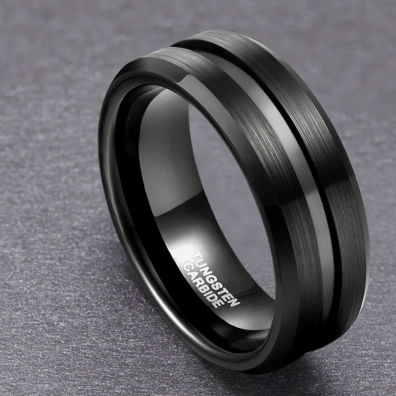 Somen Men Ring Black Tungsten Carbide Ring 6mm 8mm Groove Brushed Wedding Band Male Engagement Rings Anel Masculino Comfort Fit 3