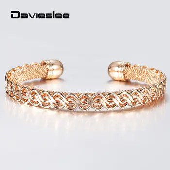 

8mm 585 Rose Gold Bangle Bracelet for Women Opening Cuff Double Twisted Link Chain Wristband Party Wedding Jewelry Gifts LCB52