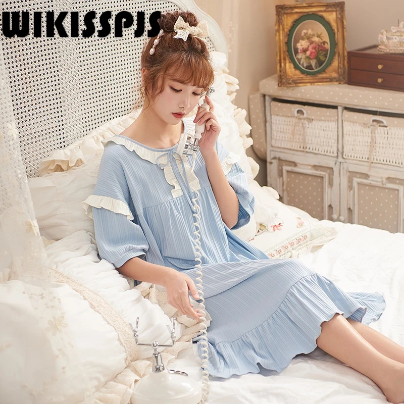 

Summer 2022 Court Wind Pure Cotton Sleeping Dress Women Fresh Lace Princess Wind Women's Loose Home Dress Women Nightgown