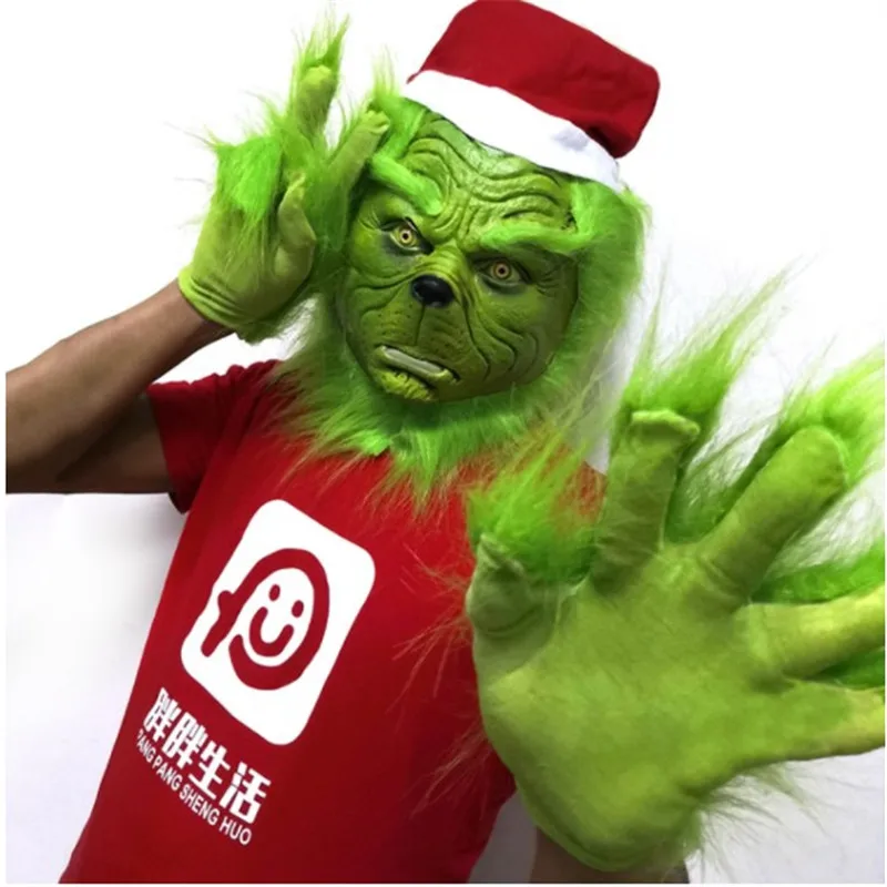 

The Grinch Christmas funny mask Adult performance costume Halloween mask and gloves clothing accessories