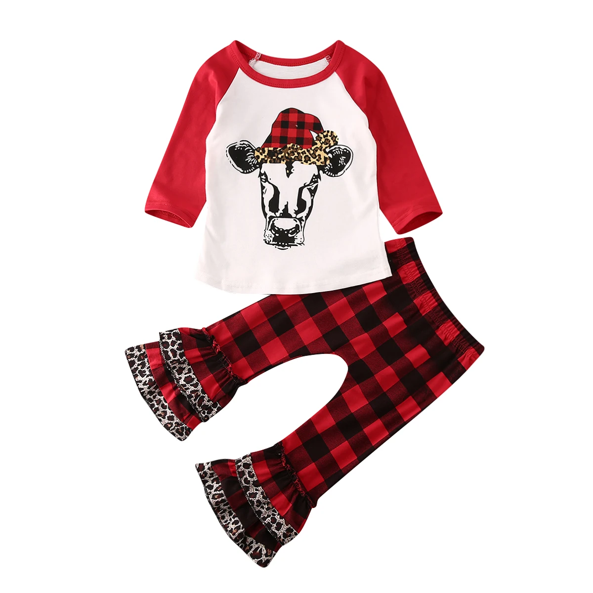 Одежда для маленьких девочек детская одежда для маленьких девочек топы с оборками и надписью «Merry Christmas», футболка комплекты со штанами в клетку размер на 1 до 6 лет - Цвет: B