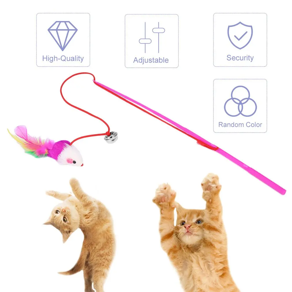 Feather Toy Wand Teaser Wand Cat Toys Interactive Retractable Wand Rod with Assorted Feather Toy for Exercising Kitten or Cat