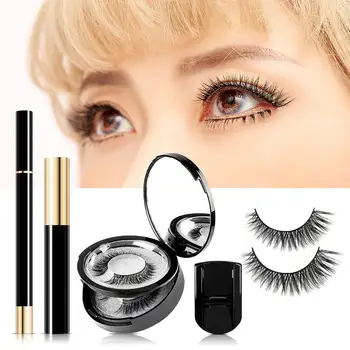 

2020NEW Magic Eyeliner Glue Free False Lashes &Eyeliner Mascara Curler Kit 3D Lashes NO Magnetic Natural Packaging Customization