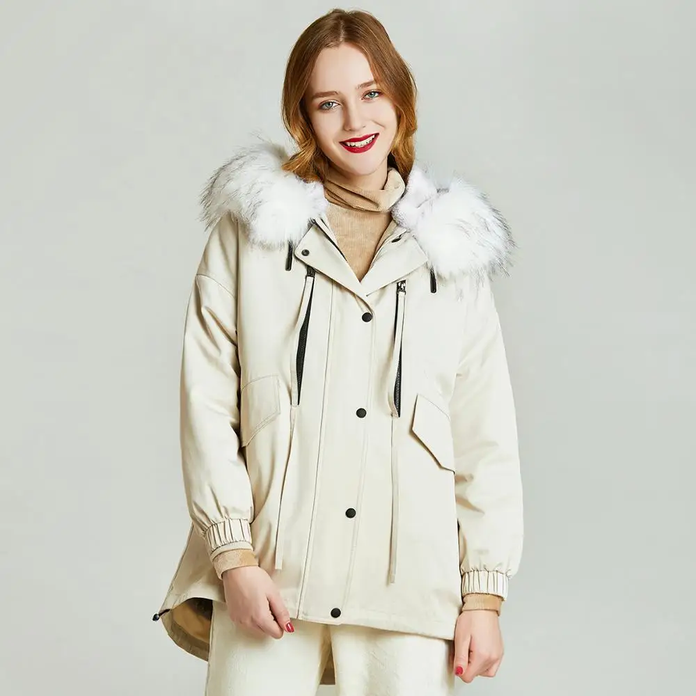 Beige Новинка, зимняя парка, пальто для женщин, короткая, бионический мех, свободная, теплая куртка для женщин, дикое пальто, одноцветное, W5657 - Цвет: Beige