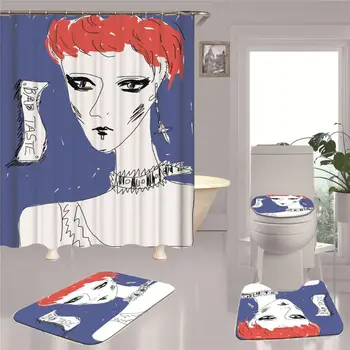 

Shower Curtain Bathroom Decor 4pcs Non Slip Toilet Polyester Cover Mat Set CP2