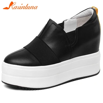 

Karinluna New Arrivals Genuine Cow Leather Wedge High Heels Shoes Woman Pumps Slip On Platform Comfortable Pumps Women Shoes