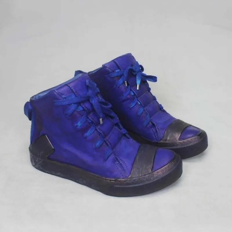 Роскошные мужские ботинки ручной работы из натуральной воловьей кожи с высоким берцем винтажные кроссовки спортивные повседневные ботинки на платформе в стиле хип-хоп - Цвет: 4