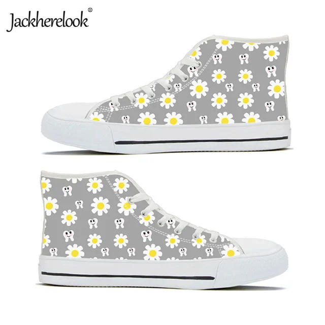 Jackherelook/Новинка года; модная Вулканизированная обувь с принтом стоматолога; кроссовки для бега с милыми зубами; высокие парусиновые кроссовки для мальчиков и девочек - Цвет: HME492Z40A