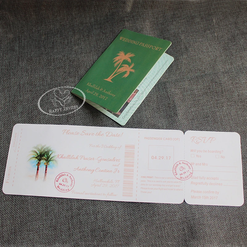 HI1132-11 Unique Invitation Card Passport Sytle Wedding Invitation Wedding Passport with Passenger Ticket Save the Date