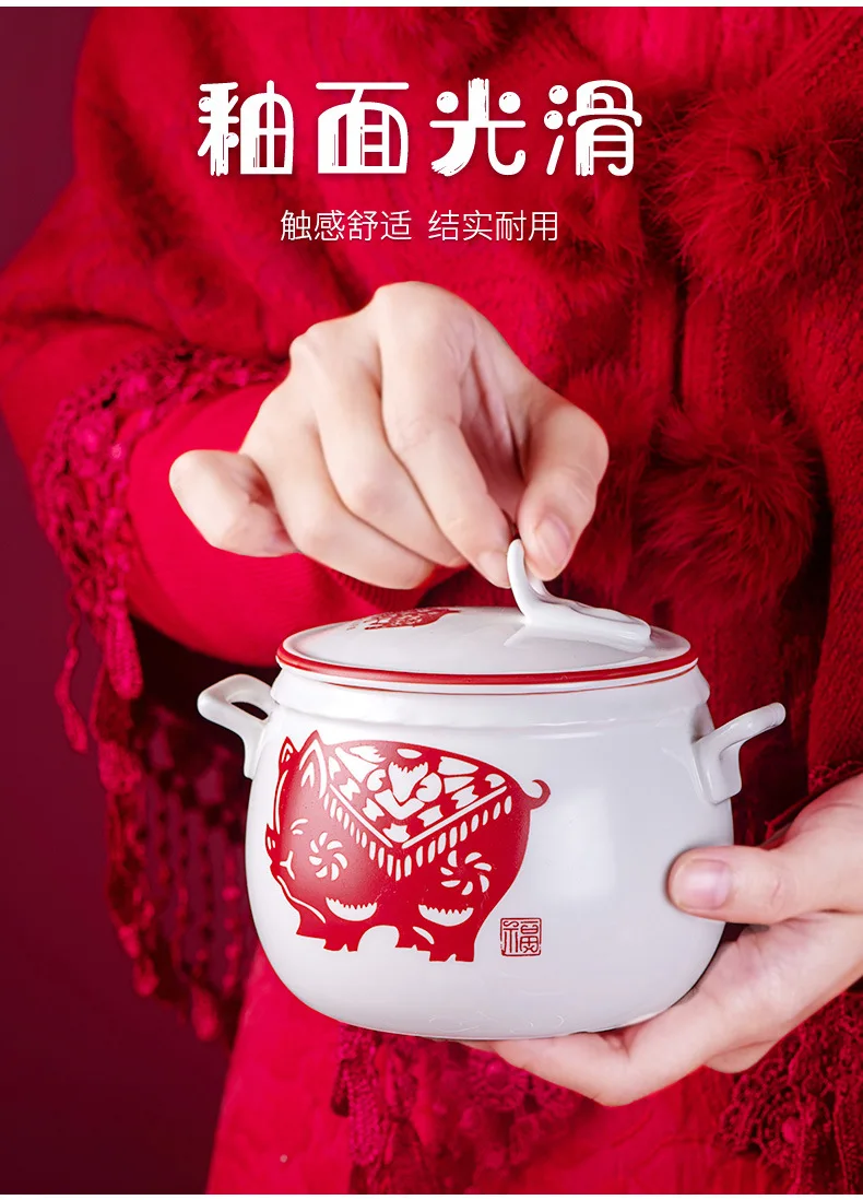 Керамический горшок для тушения Tureen с крышкой тоник суповая чаша мультяшная чашка женьшень кубилоза чаша водонепроницаемый тушью отель китайский стиль медленно