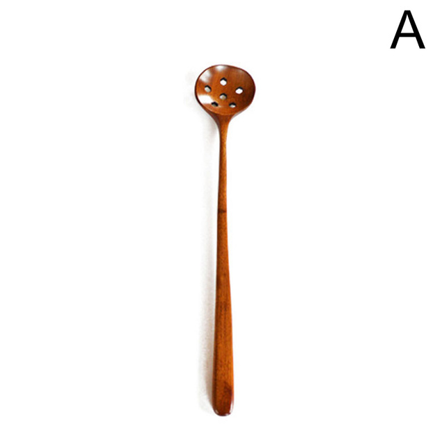 Long Spoons Wooden Korean Style 27.5cm 100% Natural Wood Long Handle Round Spoons for Soup Cooking Mixing Stirring