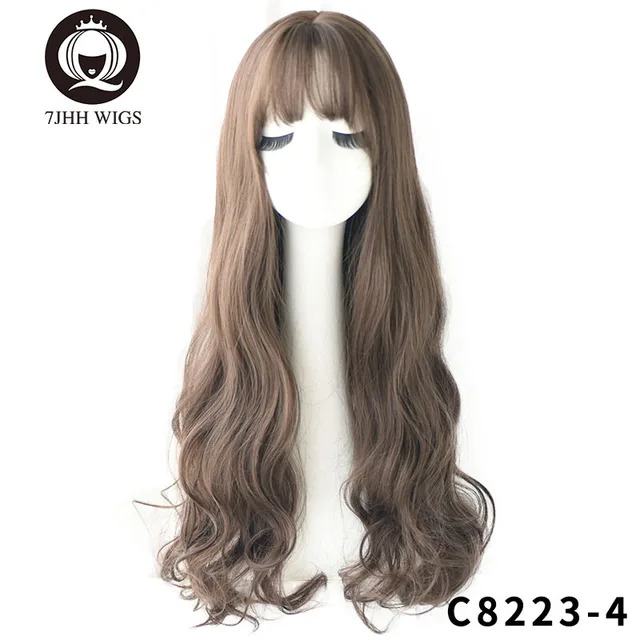7JHH WIGS Light Brown Wig For Women With Fringe Fashion Heat Resistant Mid-Length Synthetic Wig C8223-4