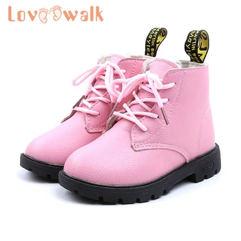 

Autumn Winter Boots Kids Ankle Sneakers Waterproof Leather Girls Black Boots Warm Plush Inside Zipper Rubber Boots For Children