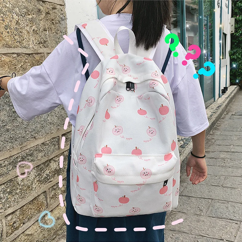 

Small fresh printed canvas student schoolbag manderya canvas full printed large capacity backpack canvas backpack bookbag Solid