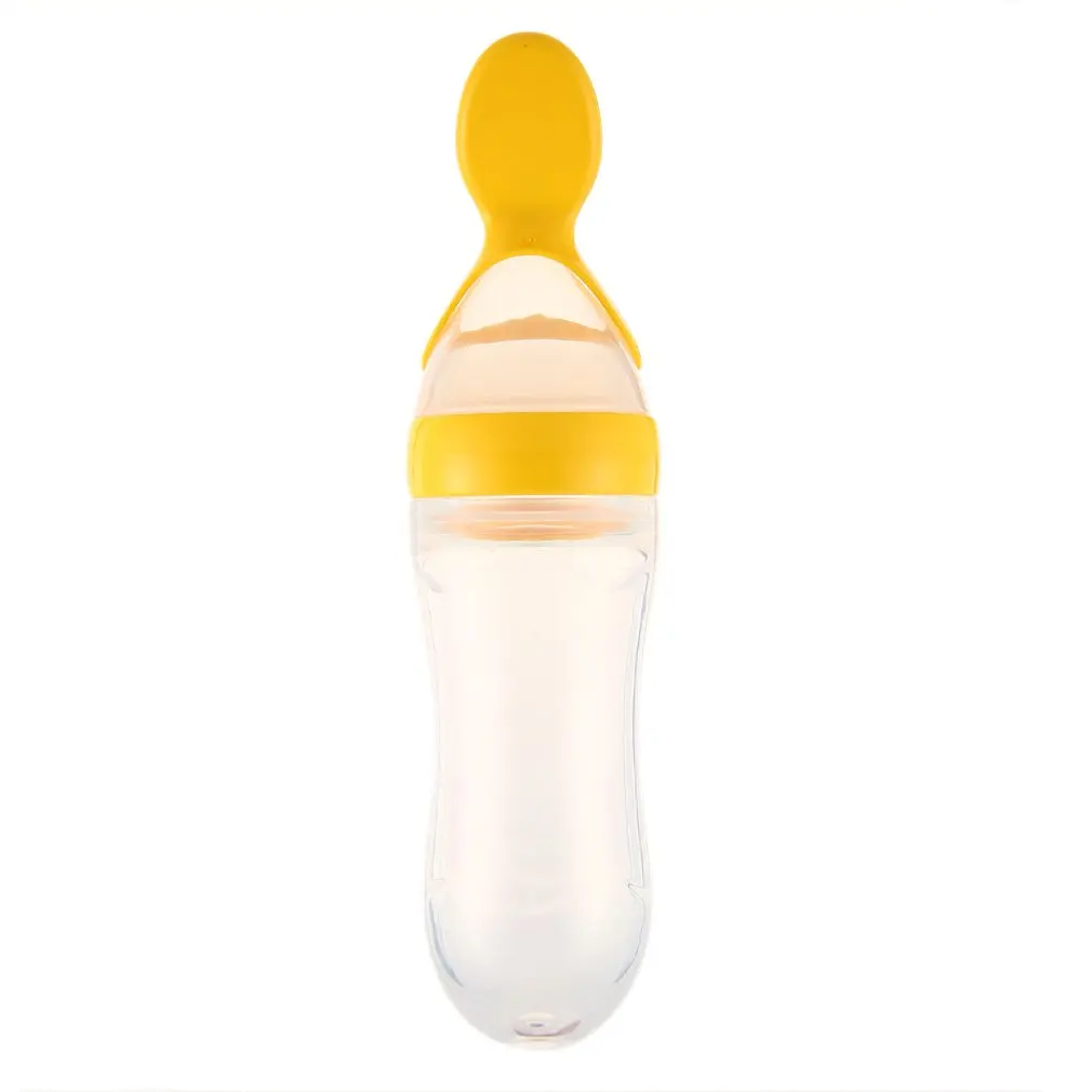 

1pc 90ml Baby Bottle Silicone Extrusion Feeding Type Infant Kids Care Spoon Rice Paste Baby Food Bottle 5 colors