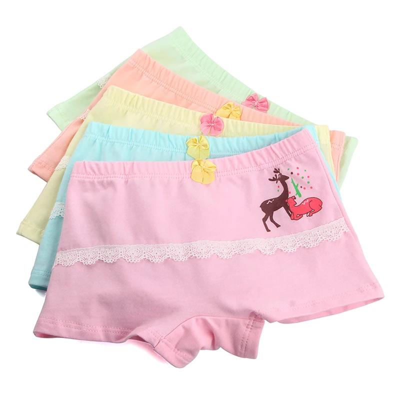 

5Pcs/Lot Girls Lace Boxer Briefs Breathable Cotton Kids Girls Underwear For Baby Panties Children Underpants Cartoon Deer