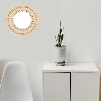 

Wicker Willow Mirror Makeup Mirror Wall Mounted Home Decoration Hanging Ornament VJ-Drop