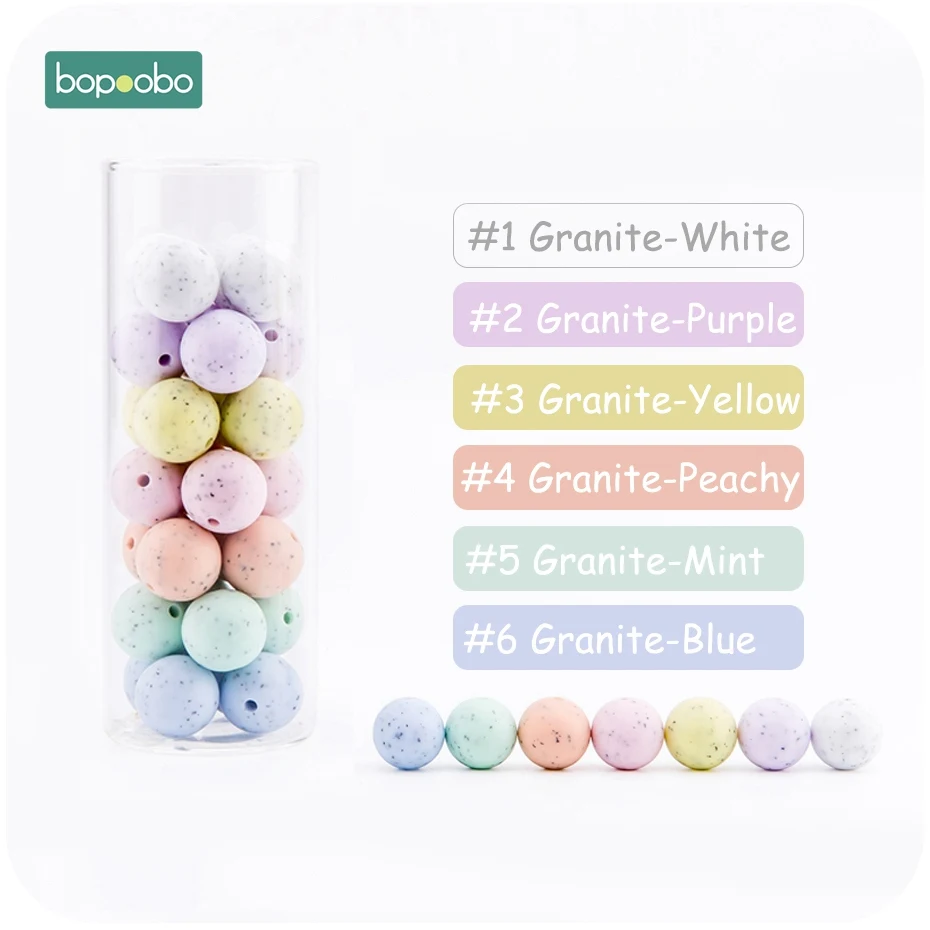 Mix Granite Bopoobo 15 мм 30 шт 4-6 месяцев силиконовый бисер ребенок Прорезывание Зубов Бусины безопасные и натуральные Экологичные нетоксичные не BPA Силиконовые Бусины - Цвет: Mix Granite