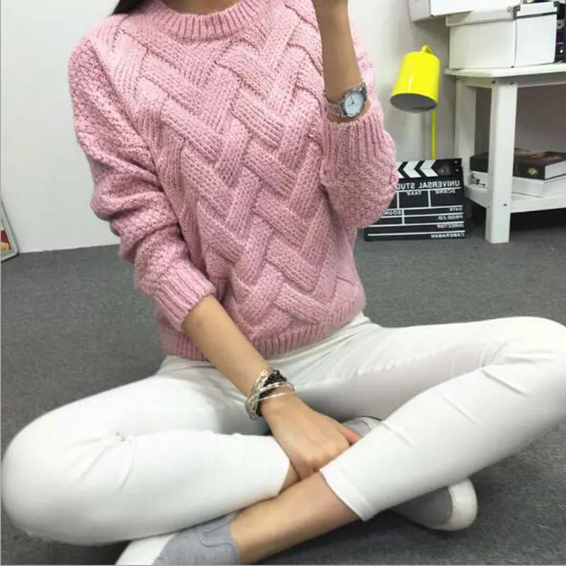 

2019 Autumn Thick Sweater Women Winter Warm Knitted Sweaters Ladies Loose Thicken Pullovers O-neck Sweaters and Pullovers Female