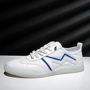 

EXCARGO Leather White Shoes Men Sneakers Vulcanize 2020 Spring New Male Fashion Flat Sneakers Comfortable Hallow Breathable