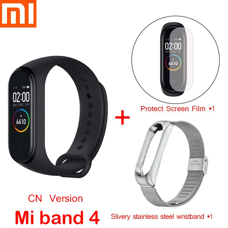 mi band4 add strap Xiaomi mi Band 4 смарт-браслеты mi band 3 Браслет фитнес-трекер для измерения сердечного ритма сенсорный экран pulsera inteligente - Цвет: mi band4 add strap