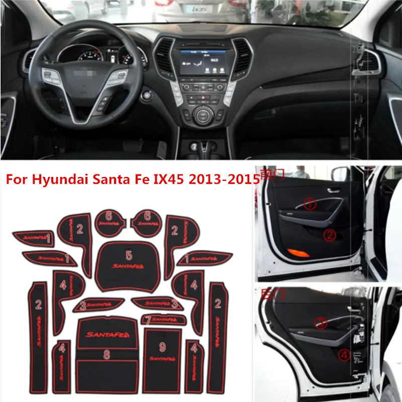 

For Hyundai Santa Fe IX45 2013 - 2015 Car Inner Gate Slot Pad Non-Slip Anti-Slip Rubber Cup Cushion Door Groove Mat Car Styling