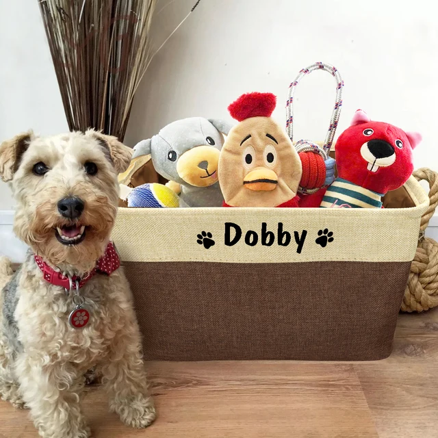 Personalized Pet Dog Toy Storage Basket Dog Canvas Bag Foldable Pet Toys Linen Storage Box Bins Dog Accessories Pet Supplies- 4