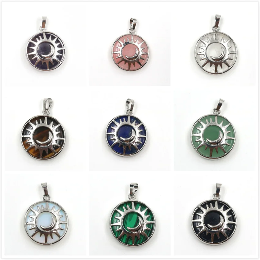 FYJS уникальное серебро солнце и полумесяц круглой формы камень аметист кулон