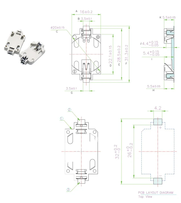 Кнопка монета Батарейная розетка cr2032 держатель SMT SMD