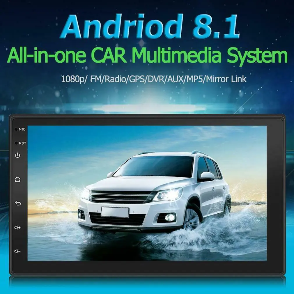 2Din 7 дюймов автомобиля Android 8,1 плеер 4 ядра 1+ 16G автомобильный стерео Gps, Wi-Fi, Беспроводной Mp5 плеер Fm Usb Aux
