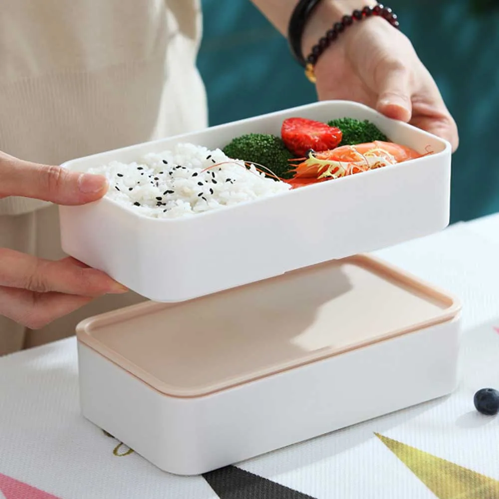 Behogar 2 Слои Творческий Коробки для обедов es контейнеры Bento Коробки для обедов взрослых студентов, офисные школьные Портативный Еда хранения Контейнер для обеда