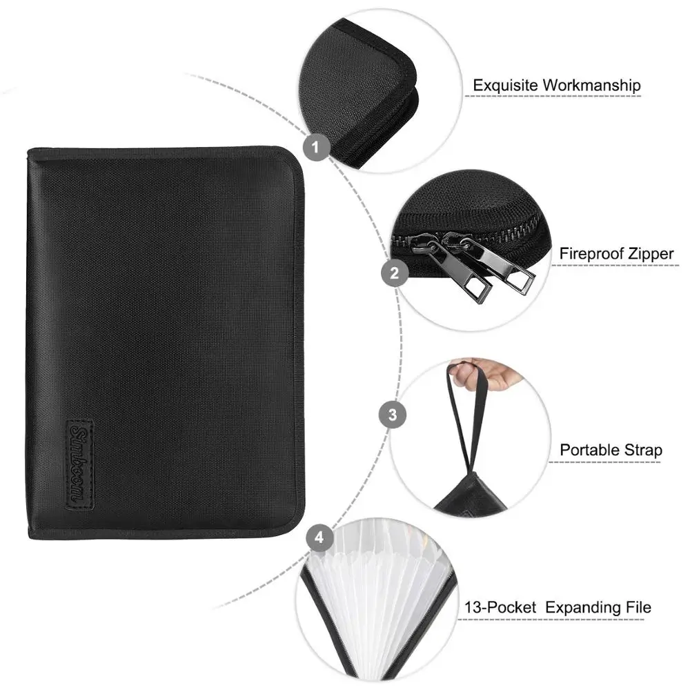 Tanie Ognioodporna wodoodporna aktówka A4 rozmiar Money Bill folder Bag 13 kieszenie na zamek błyskawiczny pokrowiec na dokumenty z powłoką silikonową