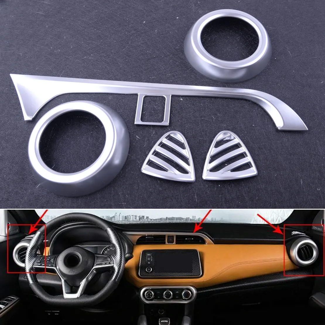 5 шт. ABS серебристый Интерьер Передняя верхняя средняя сторона AC вентиляционное отверстие крышка отделка рамы Подходит для Nissan пинает