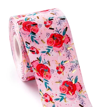 

3Inch Gold Foil Printed Flower and Candy Handmade Crafts Materials Grosgrain Ribbon Glitter 2 yards