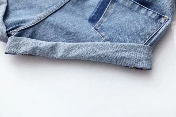 South Korea Dongdaemun Shirred Elastic High-waisted Crimping A- line Washing Denim Shorts Women's Shorts Loose-Fit Loose Pants F