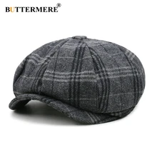 BUTTERMERE Mannen Krantenjongenspet Unisex Baret Wollen Muts Tweed Gatsby Achthoekige Plaid Vrouwen Vintage Merk Winter Lente Eendenbek Hoeden(China)