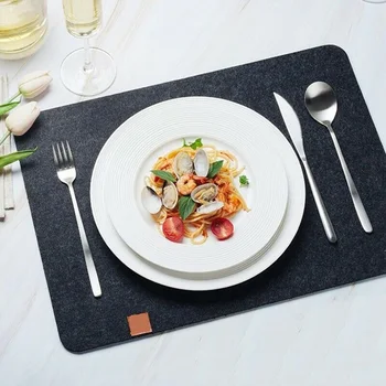 

Felt Placemat 1 Piece Set Black-Table Mat Can Be Wiped 43X29 Cm-Washable Placemat-Dinner Felt Pad