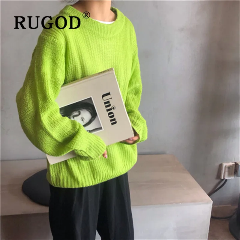 Женский трикотажный пуловер RUGOD однотонный мохеровый свободный свитер одежда