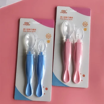 

Baby Spoons Feeding Dishes Tableware For Children Baby Feeding Spoon Feeder Silicone Removable Baby Two Sides Spoon
