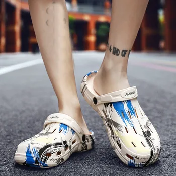 

Classic Men's Sandals Summer Mens Beach Slippers Solid Hook Hollow Out Casual Breathable Flats Sandals Sho мужская обувь